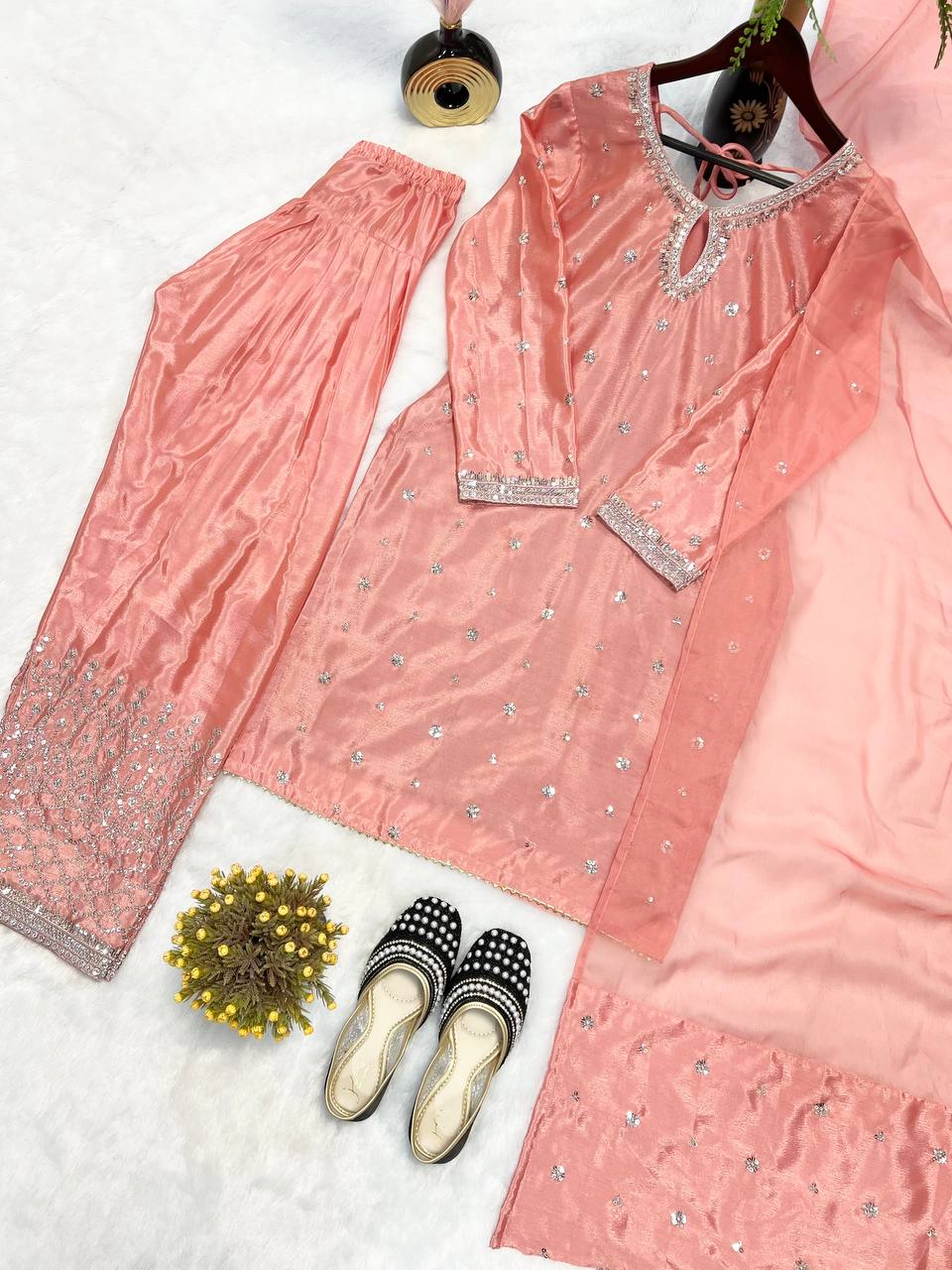 Modern Coral Silver-Trimmed Couture